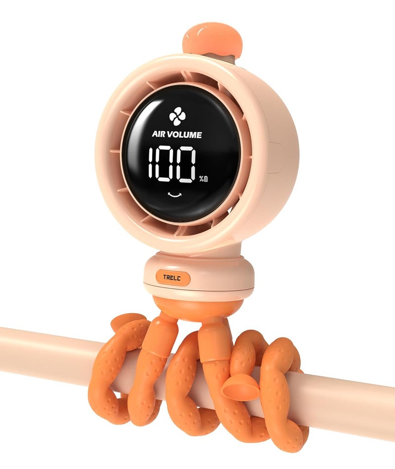TRELC Baby Stroller Fan Large, Oscillating Turbo Portable Desk Fan Ultra Quiet with LED Display & Night Light, 1-100 Speeds, 3800mA Rechargeable Cooling Bladeless Fan for Office, Home, Crib (Orange) - Image 1